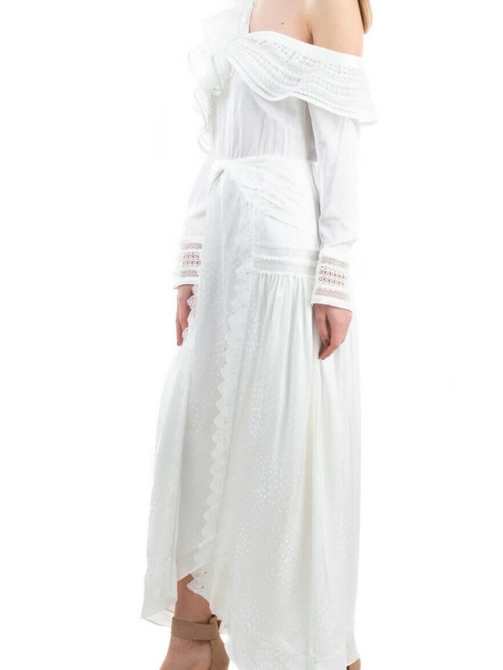 Self-Portrait Cream Off-Shoulder Lace Maxi Dress - Picture 3 of 15